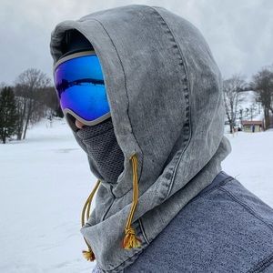 Denim ski / snowboard hood